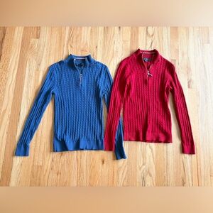 Tommy Hilfiger red blue quarter zip sweater small